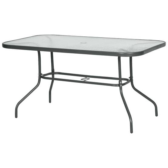 Table à Manger Rectangulaire Métal Jardin Terrasse Espace Parasol 140x80cm Gris - ComfortXL Outdoor Living - Image 2
