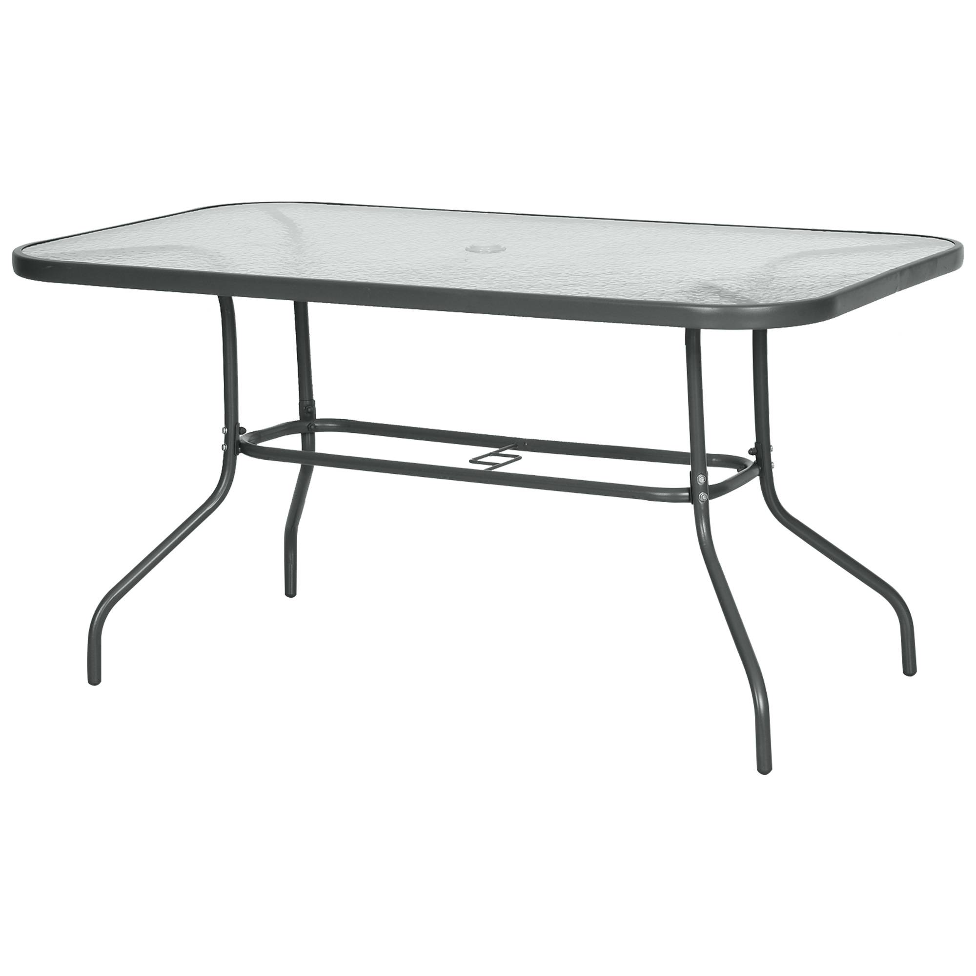 Table à Manger Rectangulaire Métal Jardin Terrasse Espace Parasol 140x80cm Gris - ComfortXL Outdoor Living - Image 2