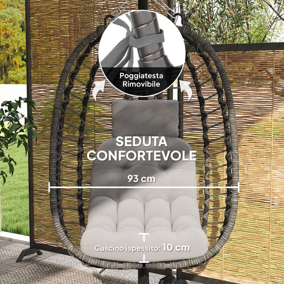 Fauteuil suspendu œuf résine tressée jardin détente hauteur réglable gris - ComfortXL Outdoor Living - Image 7