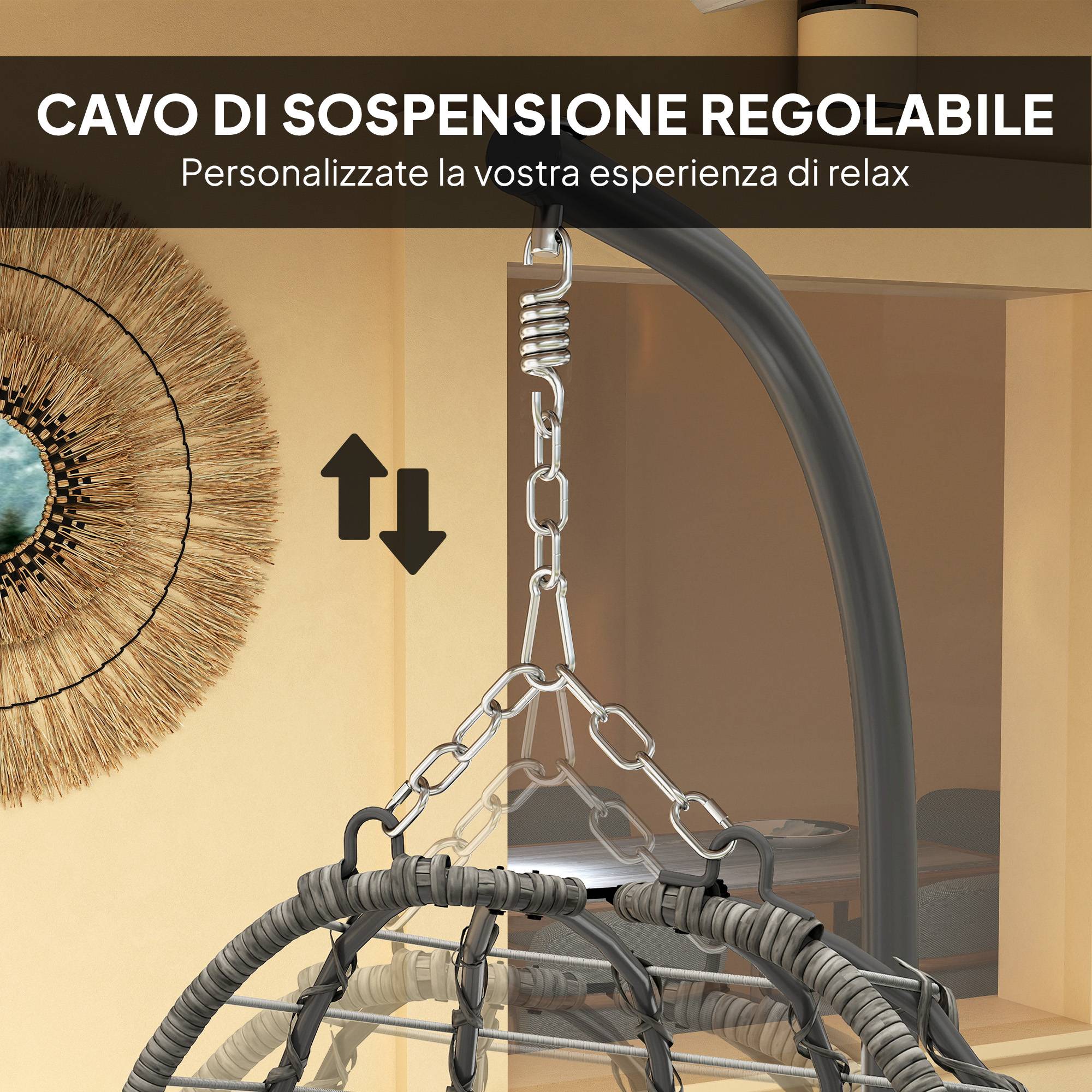 Fauteuil suspendu œuf résine tressée jardin détente hauteur réglable gris - ComfortXL Outdoor Living - Image 9