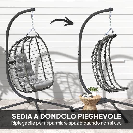 Fauteuil suspendu œuf résine tressée jardin détente hauteur réglable gris - ComfortXL Outdoor Living - Image 8
