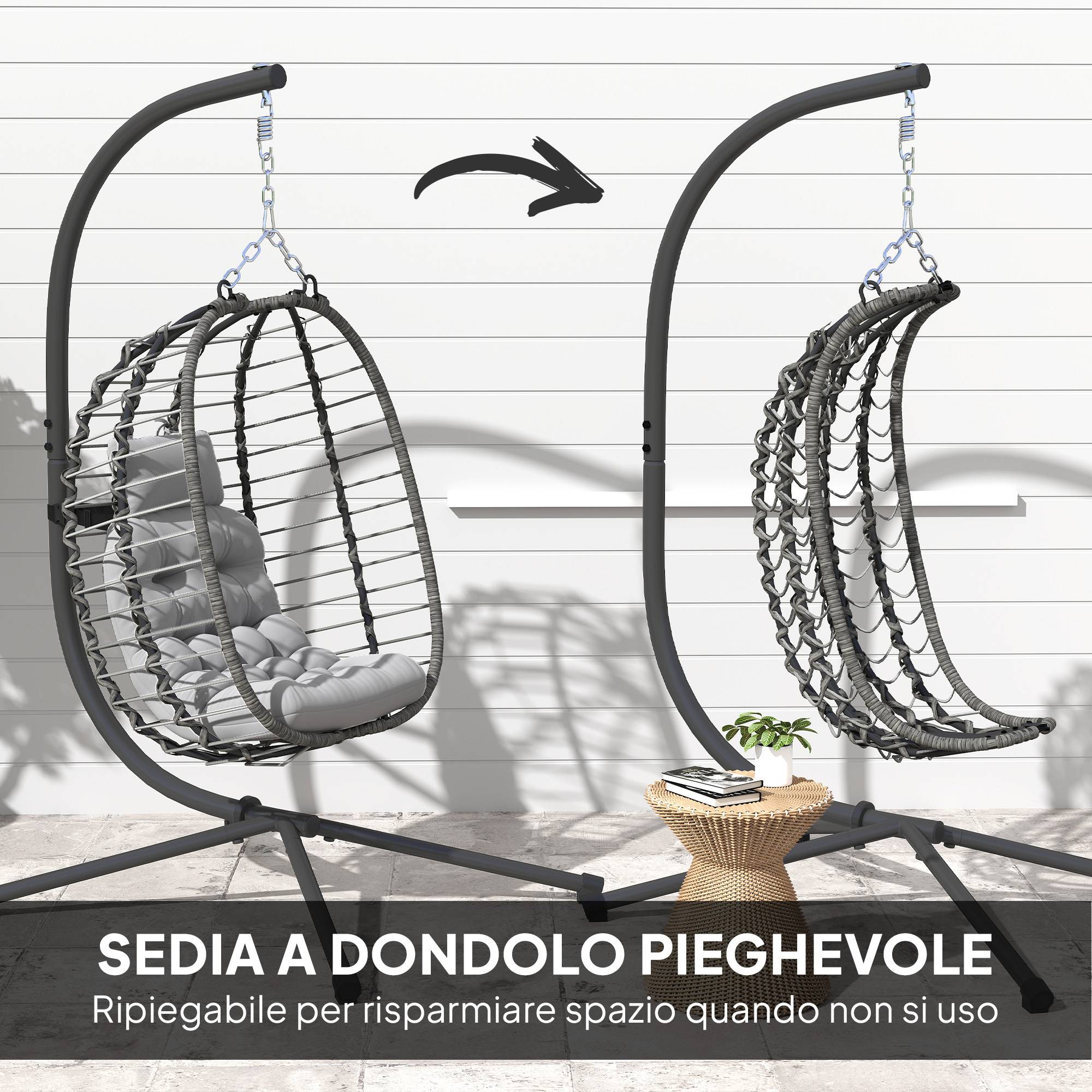 Fauteuil suspendu œuf résine tressée jardin détente hauteur réglable gris - ComfortXL Outdoor Living - Image 8