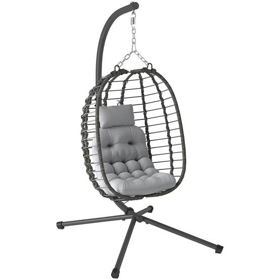 Fauteuil suspendu œuf résine tressée jardin détente hauteur réglable gris - ComfortXL Outdoor Living - Image 1