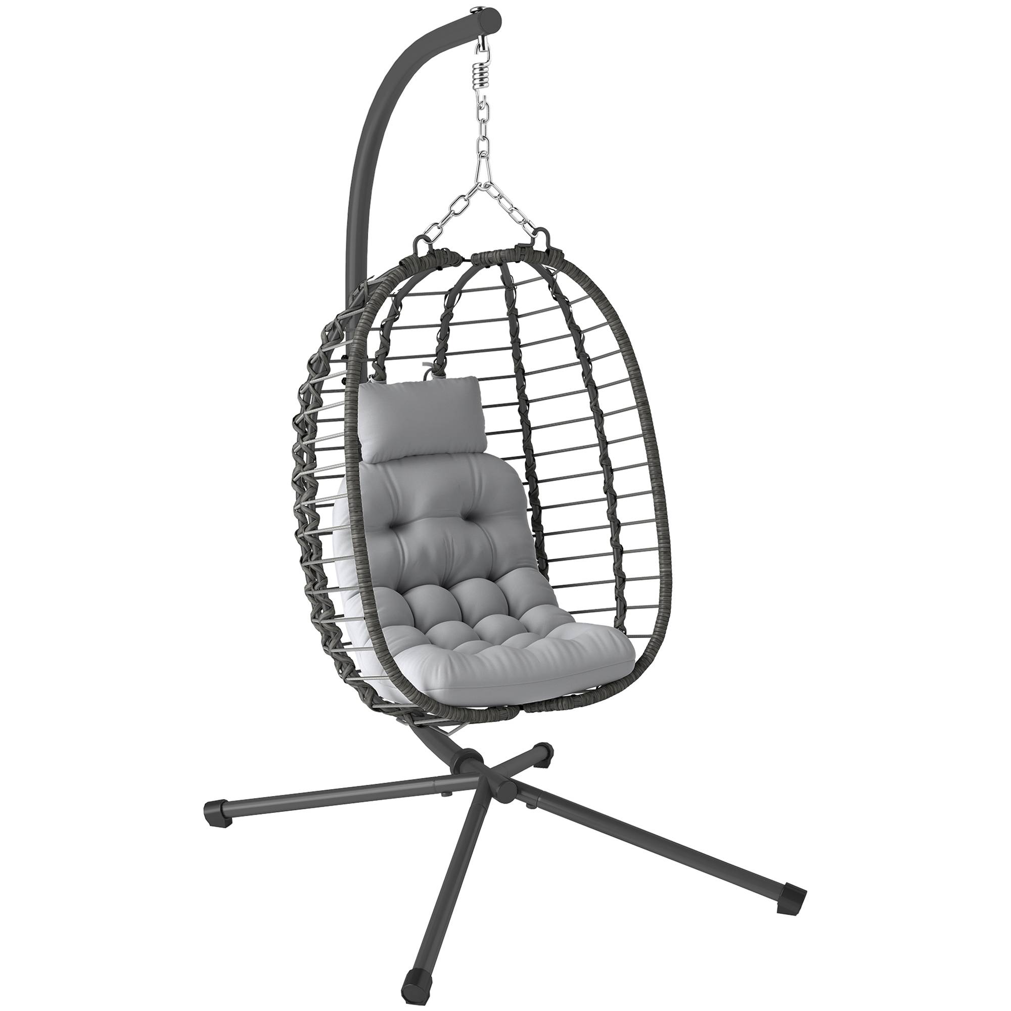 Fauteuil suspendu œuf résine tressée jardin détente hauteur réglable gris - ComfortXL Outdoor Living - Image 1