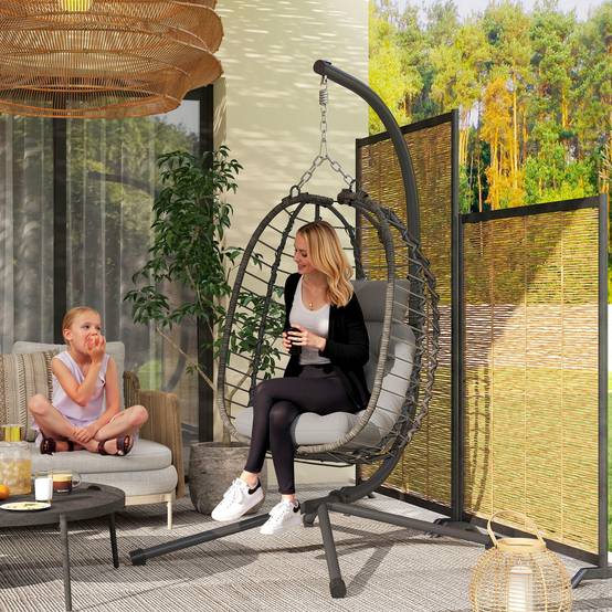 Fauteuil suspendu œuf résine tressée jardin détente hauteur réglable gris - ComfortXL Outdoor Living - Image 3