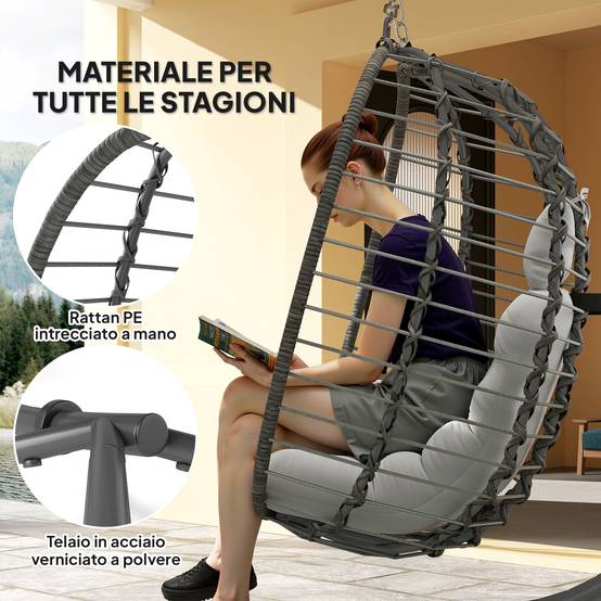 Fauteuil suspendu œuf résine tressée jardin détente hauteur réglable gris - ComfortXL Outdoor Living - Image 6