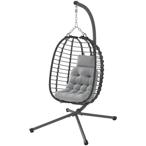 Fauteuil suspendu œuf résine tressée jardin détente hauteur réglable gris - ComfortXL Outdoor Living - Image 2