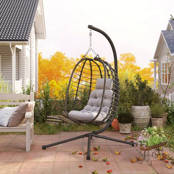 Fauteuil suspendu œuf résine tressée jardin détente hauteur réglable gris - ComfortXL Outdoor Living - Image 10