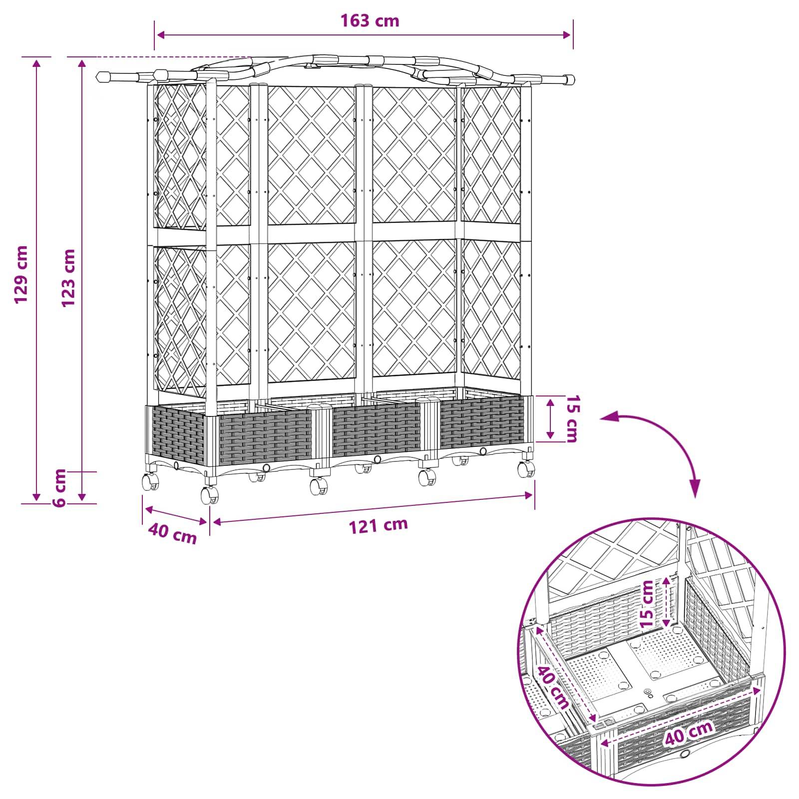 ComfortXL - Potager surélevé en polypropylène pour balcon avec treillis et toit 163cm noir - ComfortXL Outdoor Living - Image 9