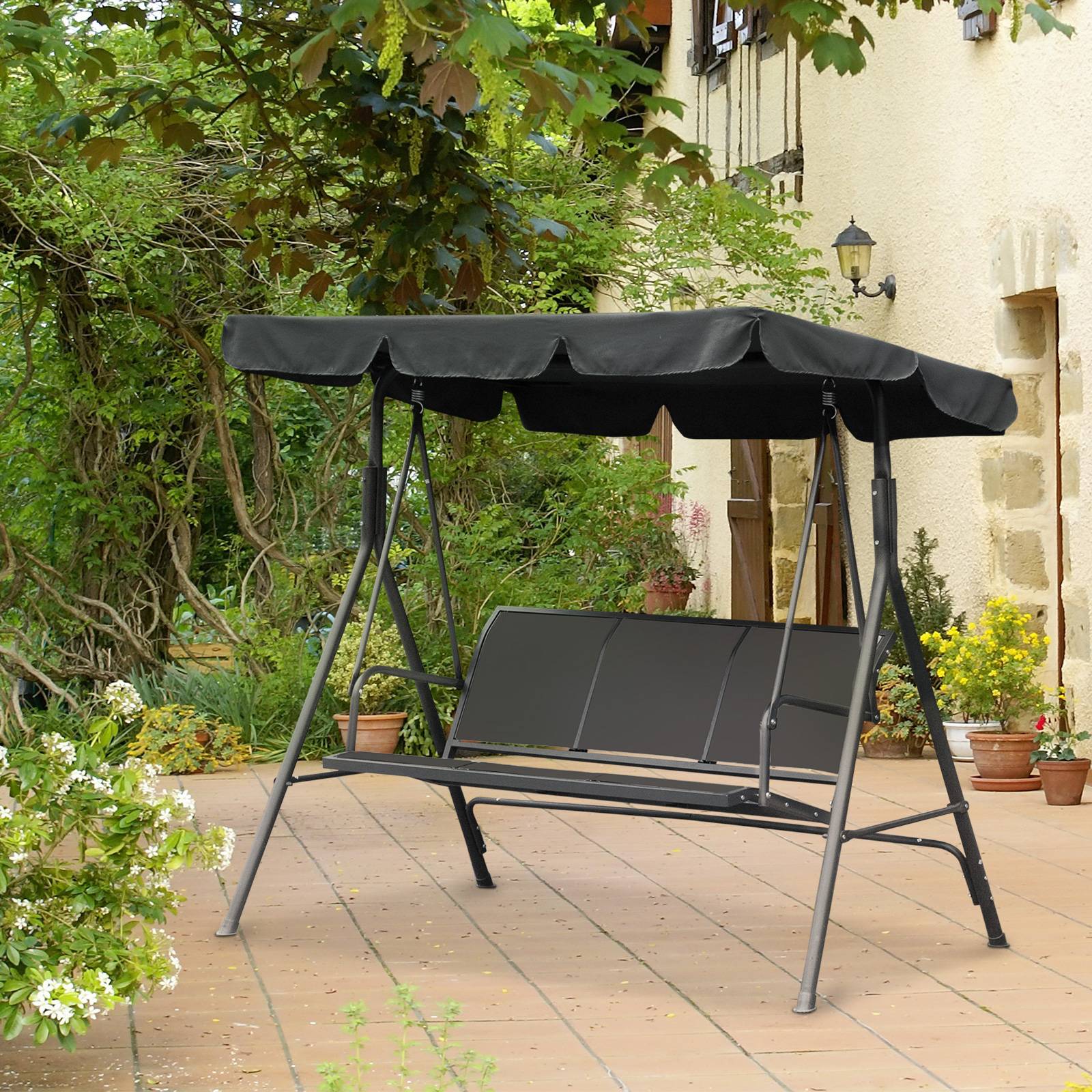 Balancelle de jardin 3 places acier textilène patio toit imperméable ergonomique gris - ComfortXL Outdoor Living - Image 4