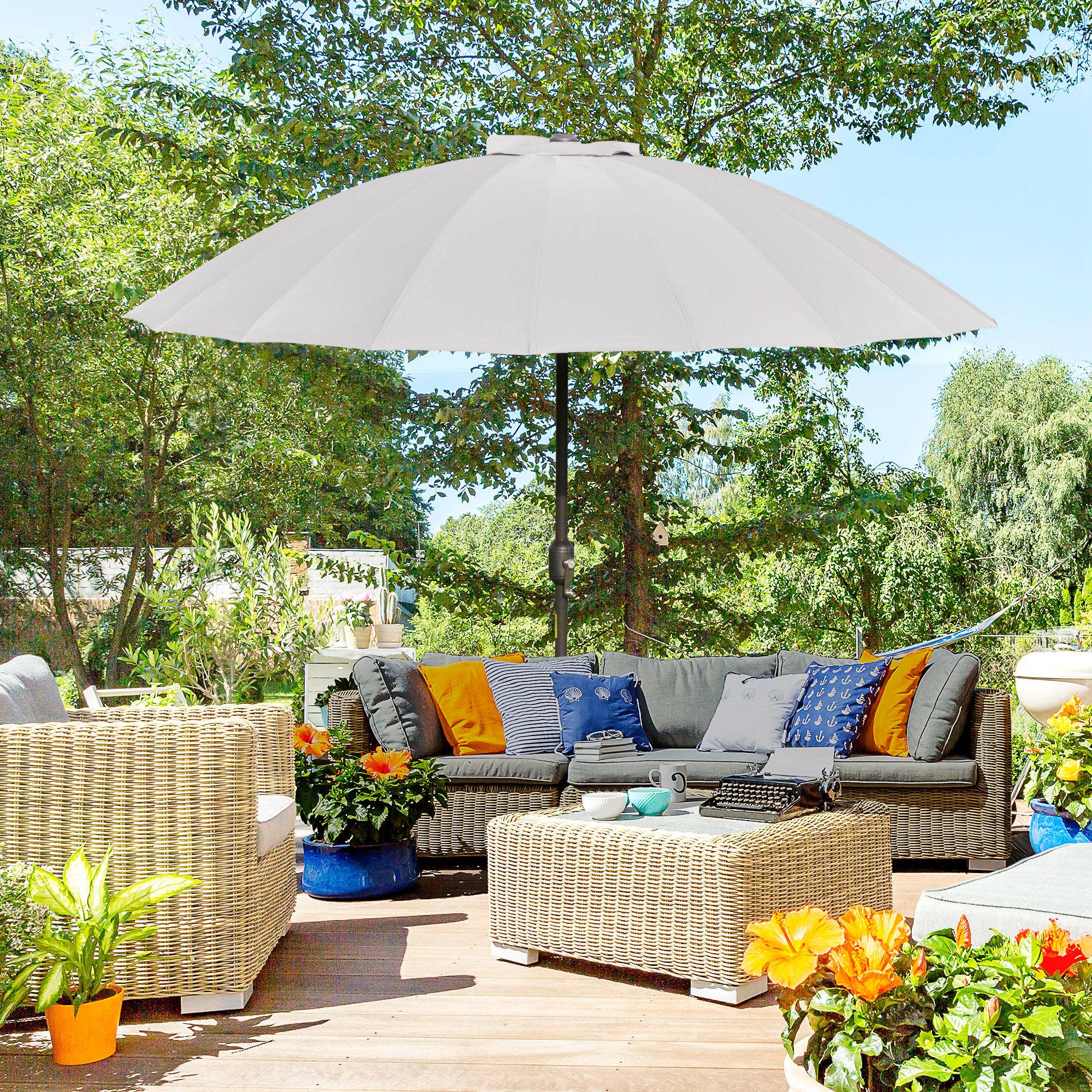 Parasol droit parasol de jardin inclinable rond 18 baleines manivelle - 250x250x240cm Métal Gris fr175 - Image 3