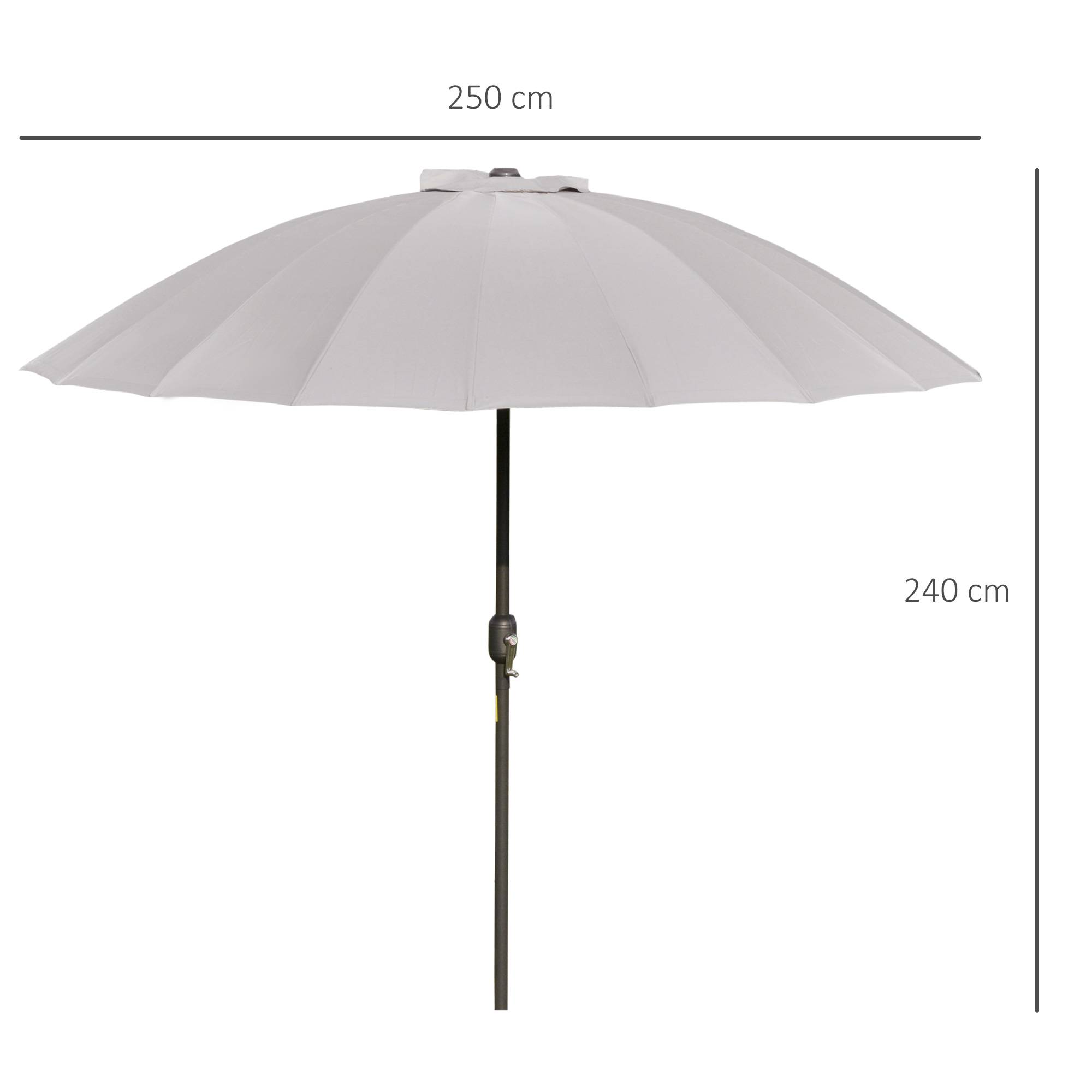 Parasol droit parasol de jardin inclinable rond 18 baleines manivelle - 250x250x240cm Métal Gris fr175 - Image 5