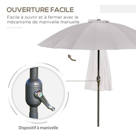 Parasol droit parasol de jardin inclinable rond 18 baleines manivelle - 250x250x240cm Métal Gris fr175 - Image 6