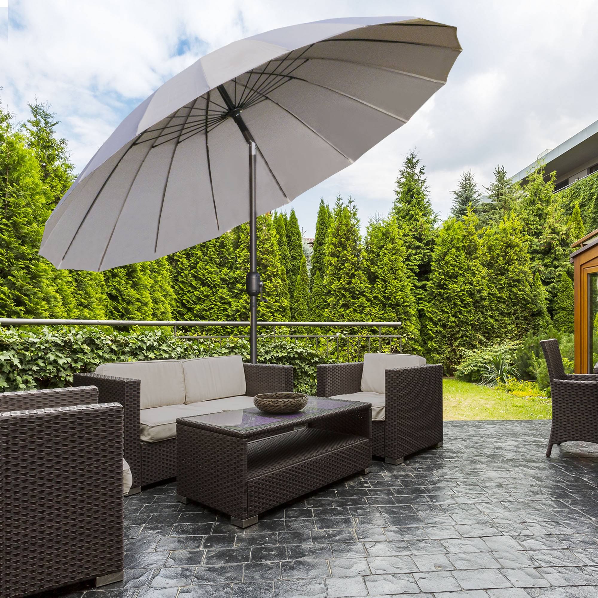 Parasol droit parasol de jardin inclinable rond 18 baleines manivelle - 250x250x240cm Métal Gris fr175 - Image 4