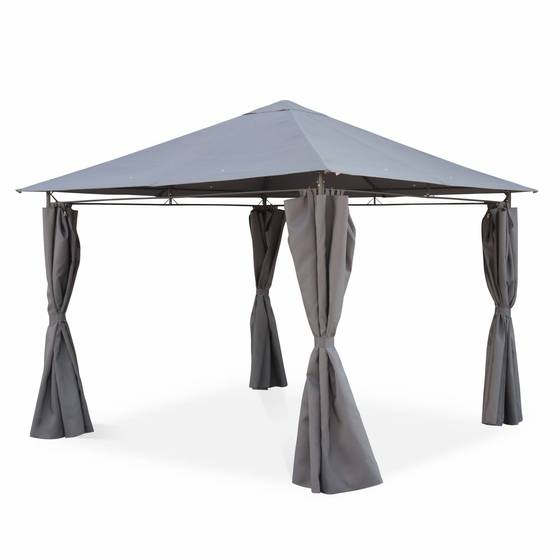 sweeek - Tonnelle 3x3 m - Elusa - Toile grise - Pergola avec rideaux. tente de jardin. barnum. chapiteau. réception | sweeek - Image 1