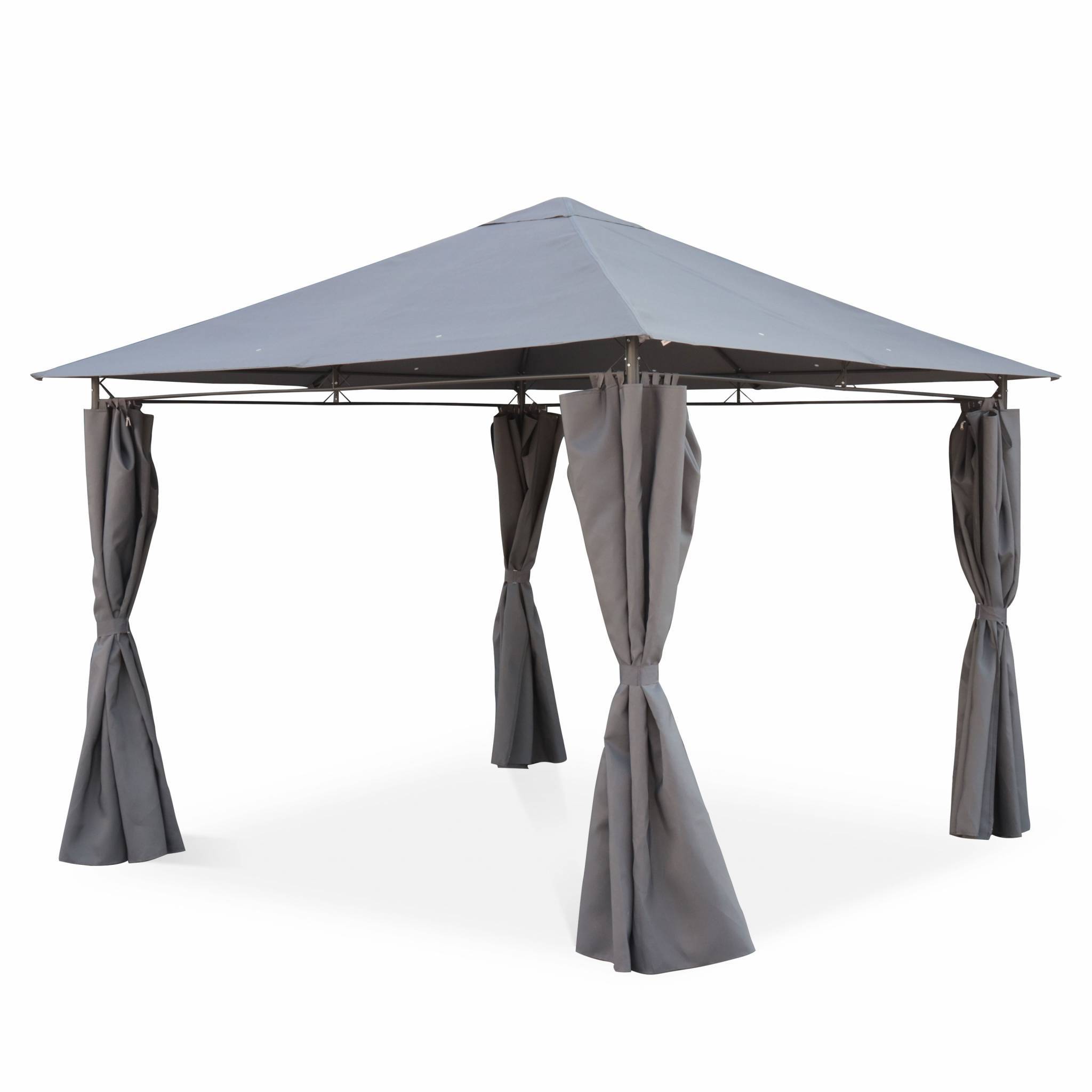 sweeek - Tonnelle 3x3 m - Elusa - Toile grise - Pergola avec rideaux. tente de jardin. barnum. chapiteau. réception | sweeek - Image 1