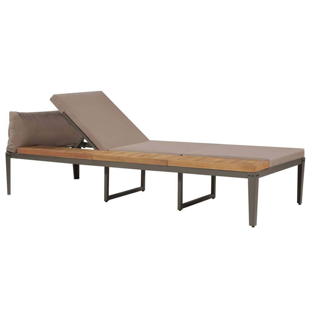 Helloshop26 - Transat chaise longue bain de soleil lit de jardin terrasse meuble d'extérieur avec coussins bois d'acacia solide marron - Imagen 2