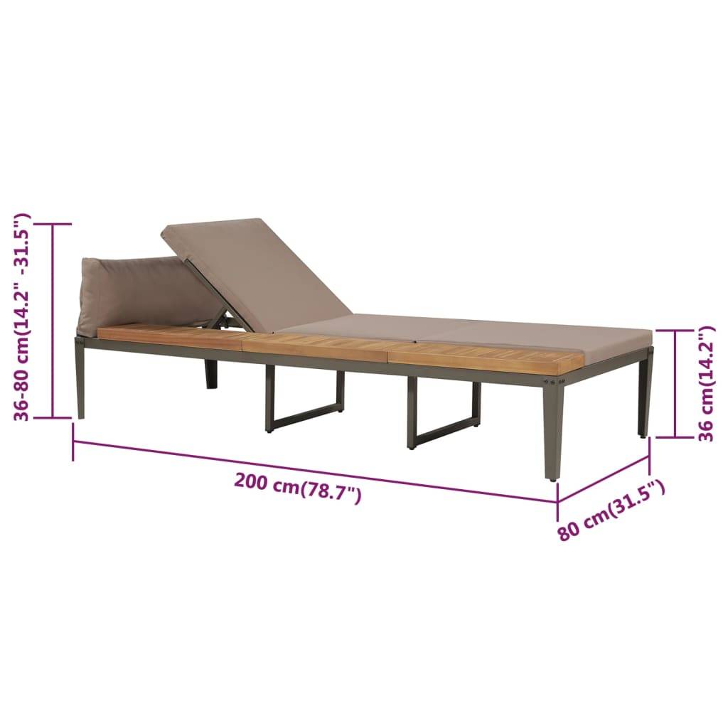 Helloshop26 - Transat chaise longue bain de soleil lit de jardin terrasse meuble d'extérieur avec coussins bois d'acacia solide marron - Imagen 5