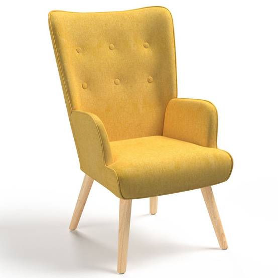 Fauteuil scandinave IVAR en tissu jaune - Image 1