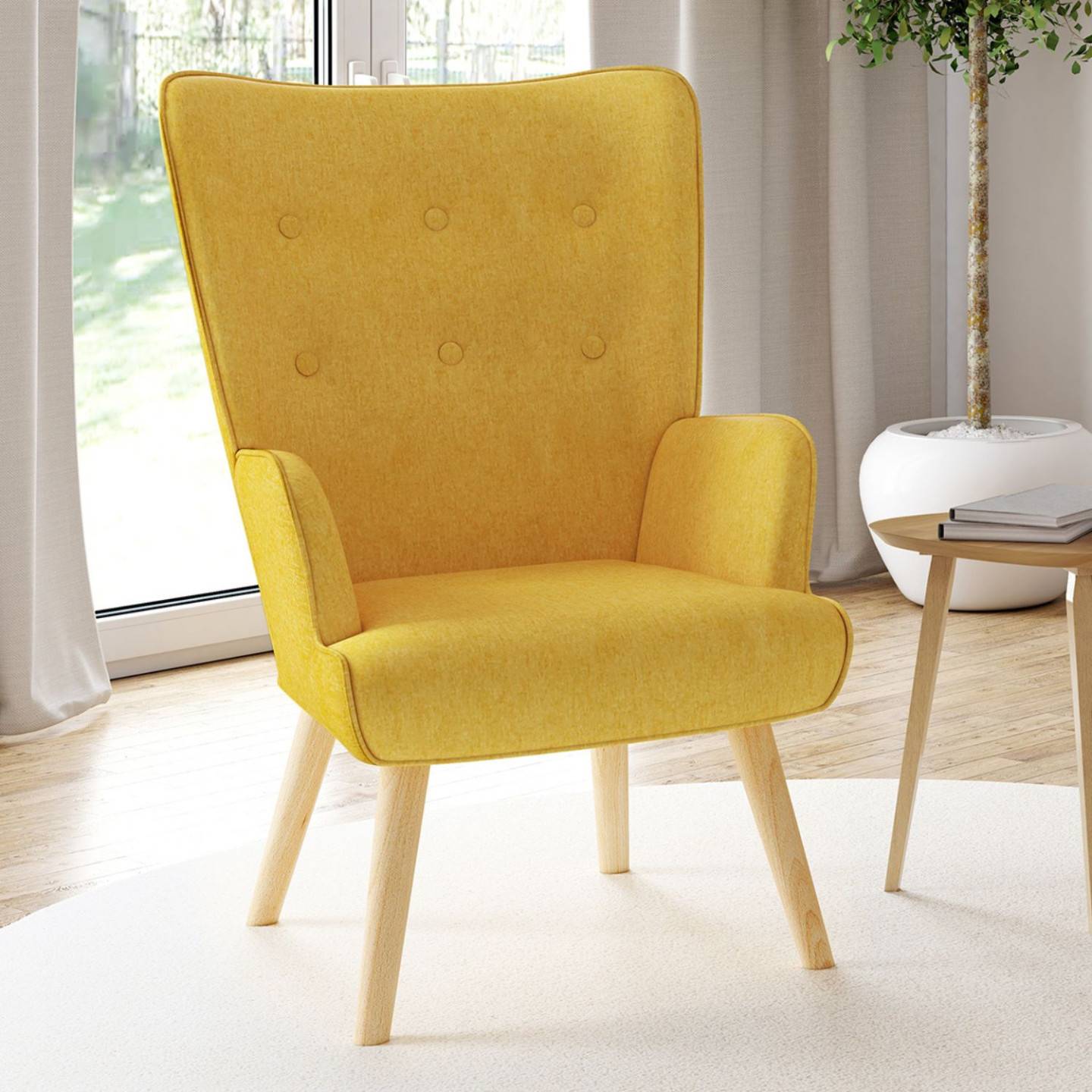 Fauteuil scandinave IVAR en tissu jaune - Image 3