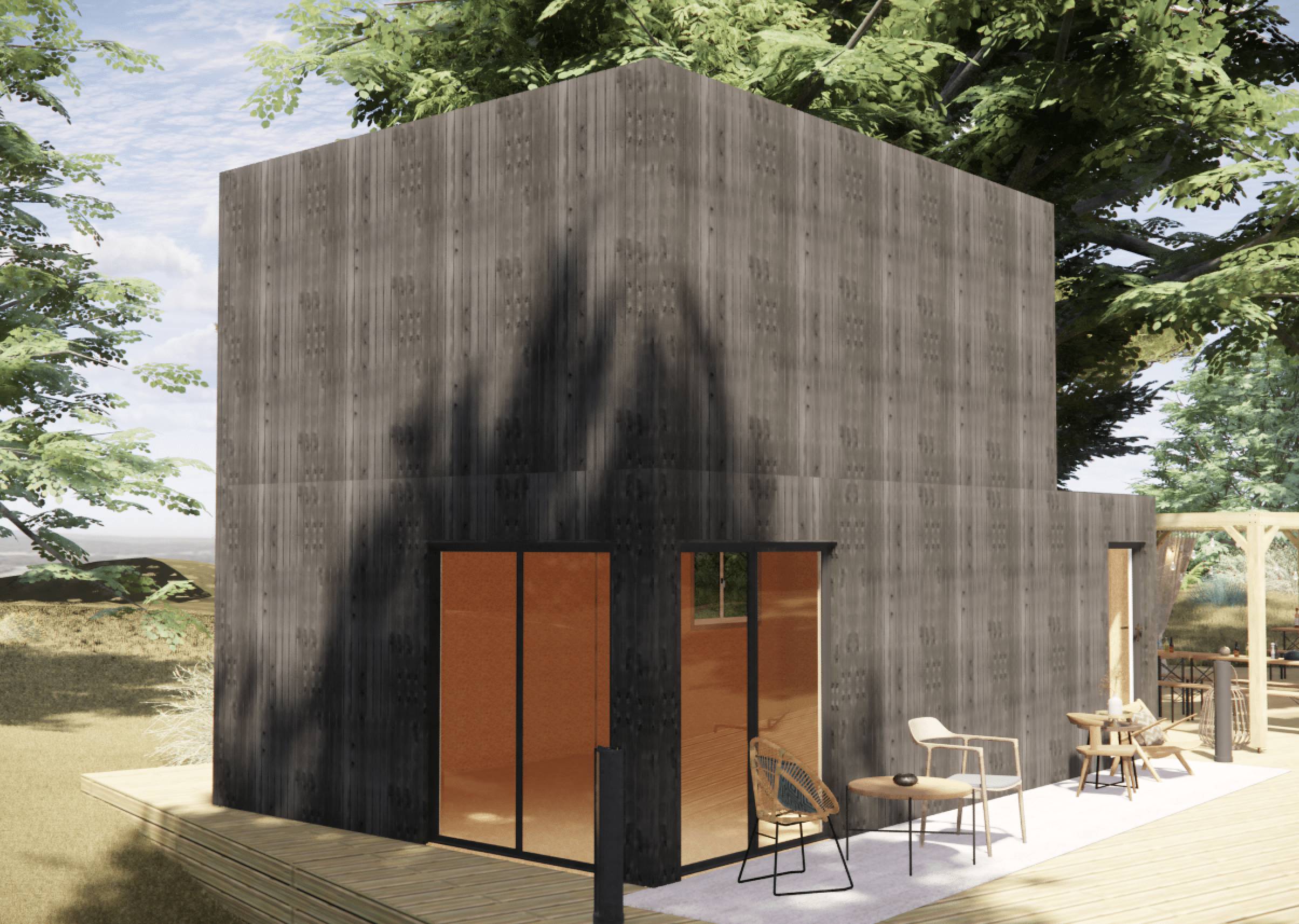 Studio de jardin RE2020 en bois 7,7 x 4,6 x 2,7 m / isolation RE2020 avec mezzanine et terrasse - Image 1