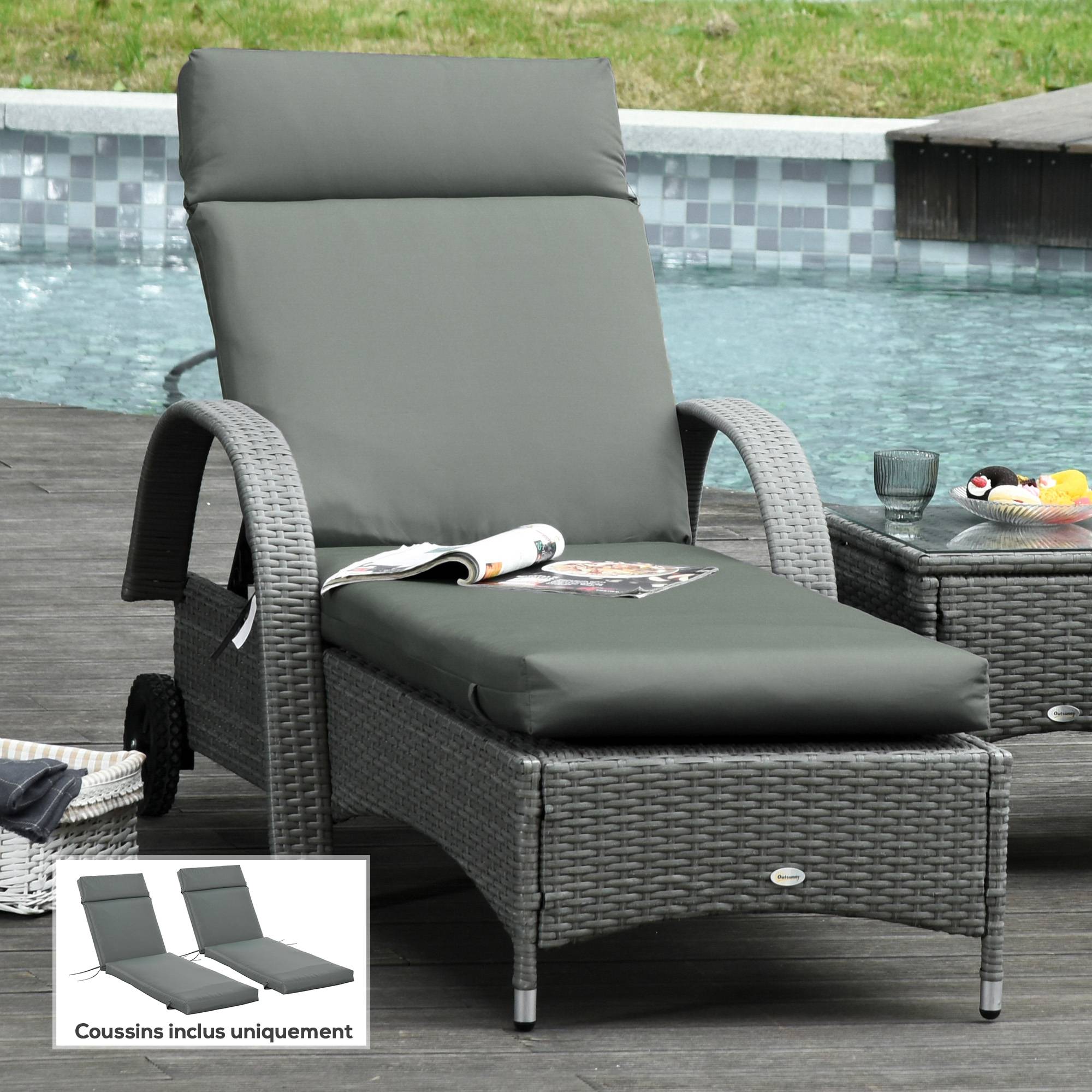 Lot de 2 matelas chaise longue tissu polyester bain de soleil grand confort 196x55cm gris - ComfortXL Outdoor Living - Image 3