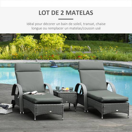 Lot de 2 matelas chaise longue tissu polyester bain de soleil grand confort 196x55cm gris - ComfortXL Outdoor Living - Image 6