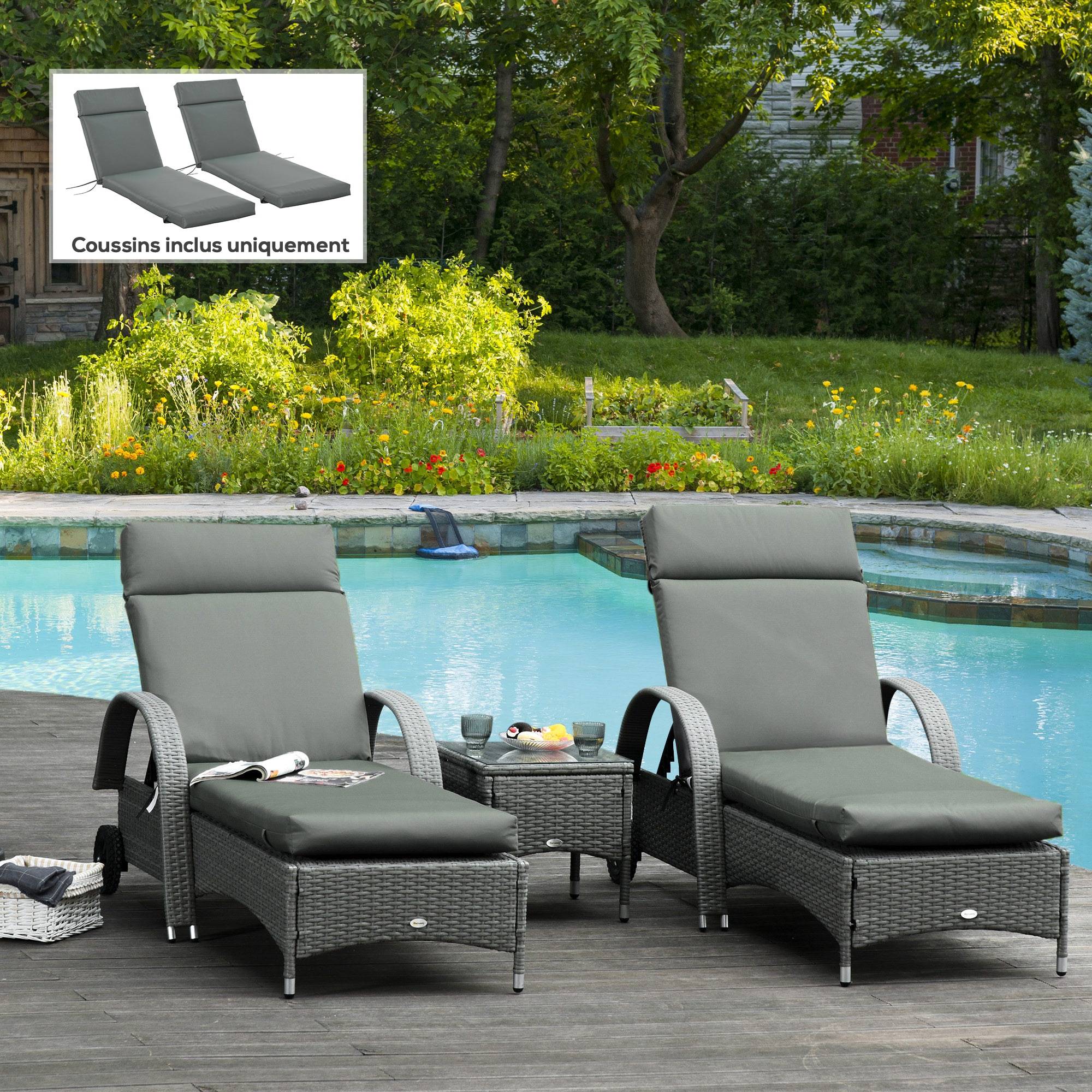 Lot de 2 matelas chaise longue tissu polyester bain de soleil grand confort 196x55cm gris - ComfortXL Outdoor Living - Image 4
