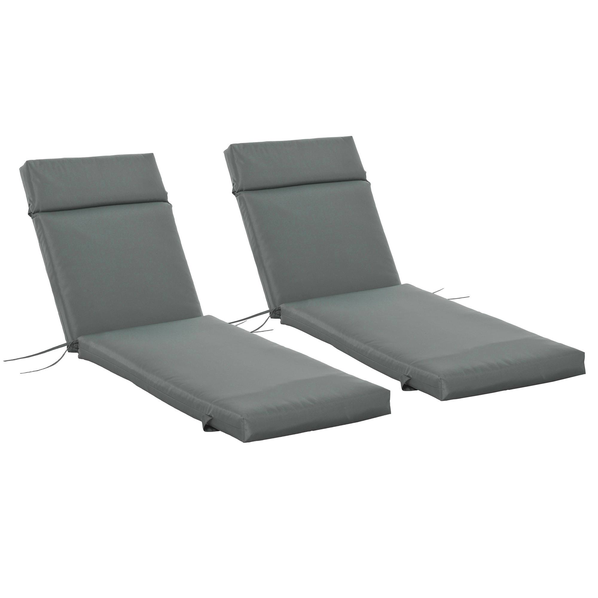 Lot de 2 matelas chaise longue tissu polyester bain de soleil grand confort 196x55cm gris - ComfortXL Outdoor Living - Image 2