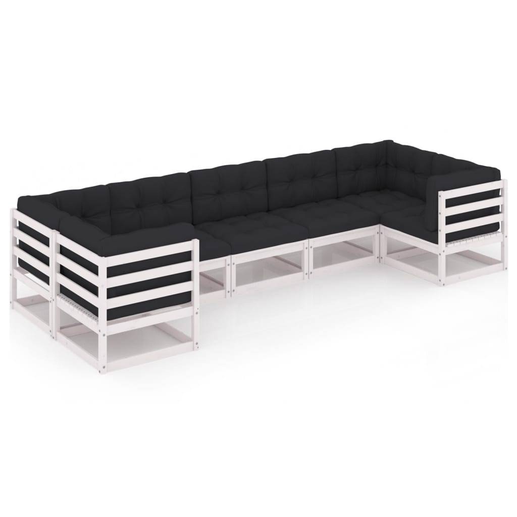 Helloshop26 - Salon de jardin meuble d'extérieur ensemble de mobilier 7 pièces avec coussins blanc bois de pin massif - Imagen 1