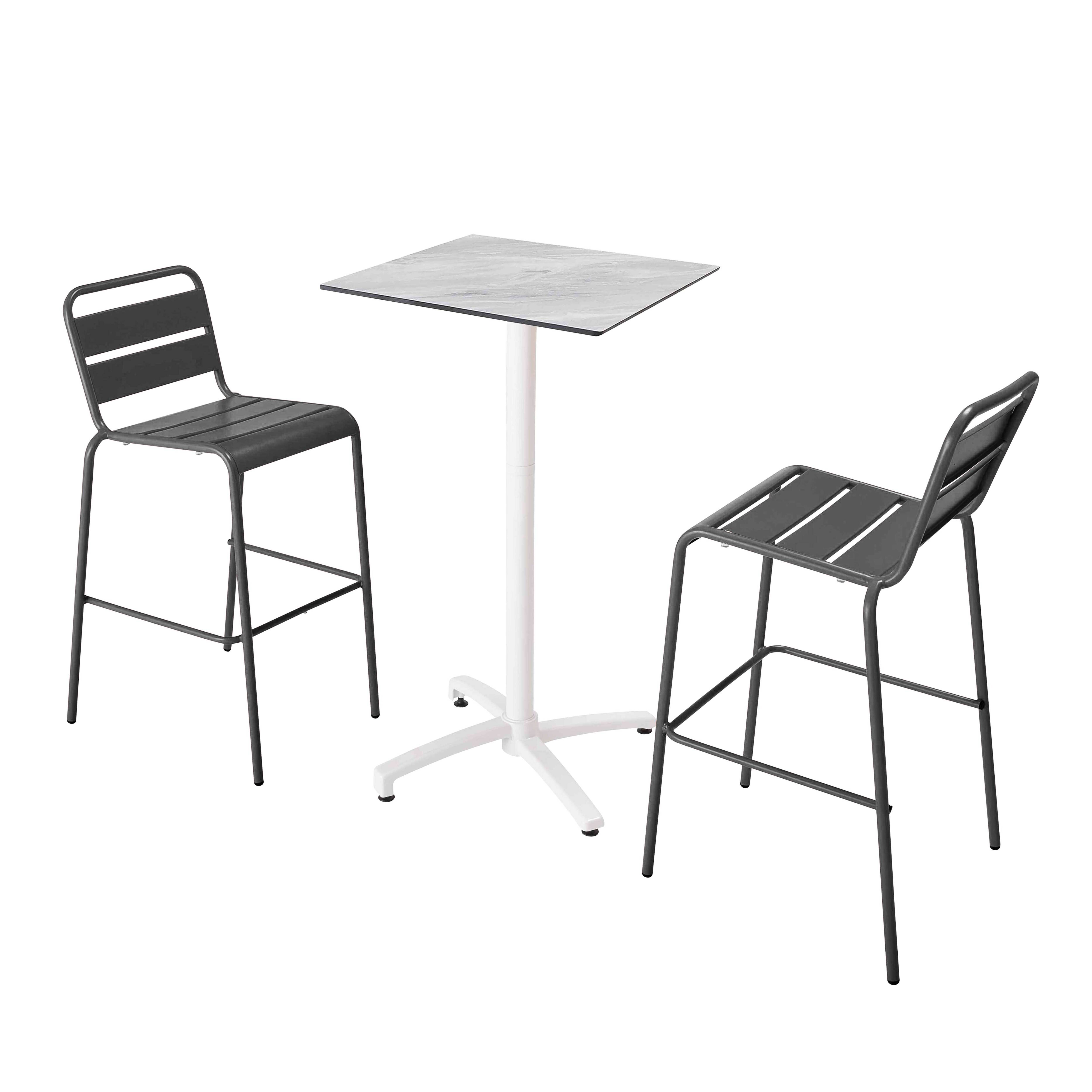 Oviala - Ensemble table haute stratifié marbre et 2 chaises hautes gris - Oviala - Imagen 1