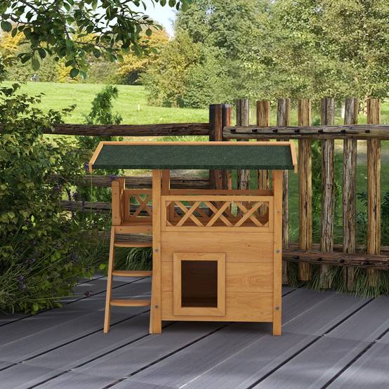 Niche pour chat bois naturel et vert 77 x 50 x 73 cm - PANGIVO - Image 10