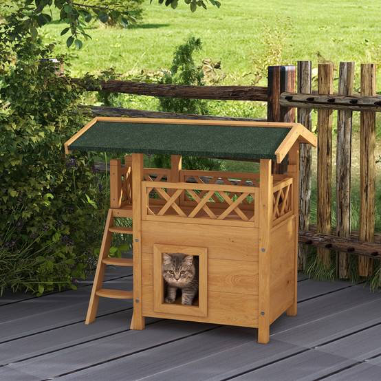 Niche pour chat bois naturel et vert 77 x 50 x 73 cm - PANGIVO - Image 3