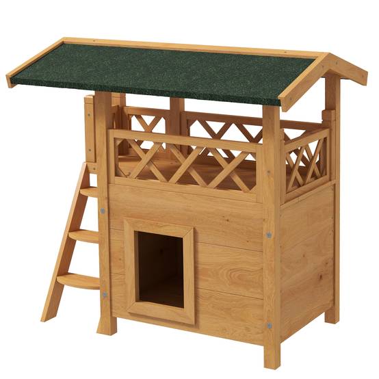 Niche pour chat bois naturel et vert 77 x 50 x 73 cm - PANGIVO - Image 2