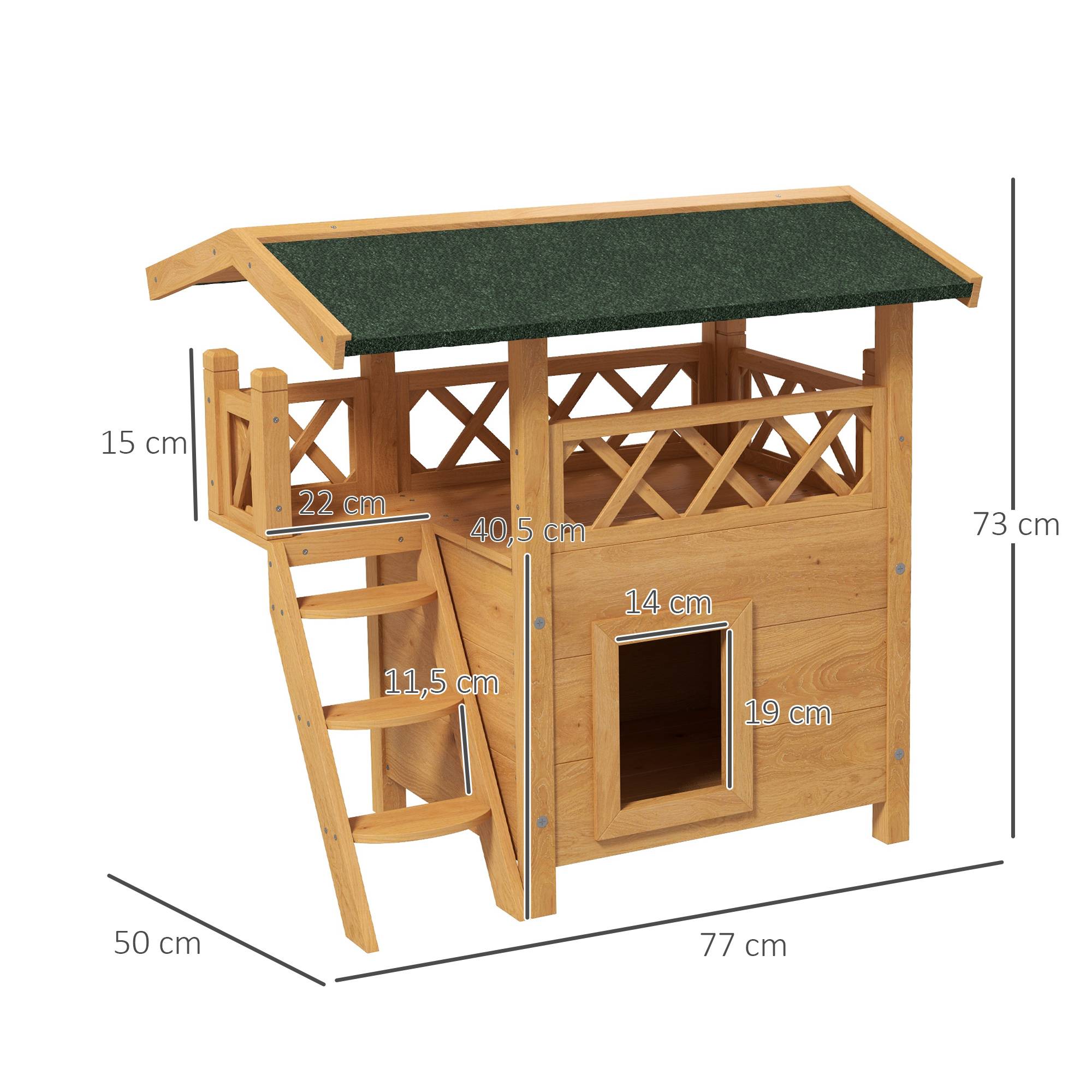 Niche pour chat bois naturel et vert 77 x 50 x 73 cm - PANGIVO - Image 5