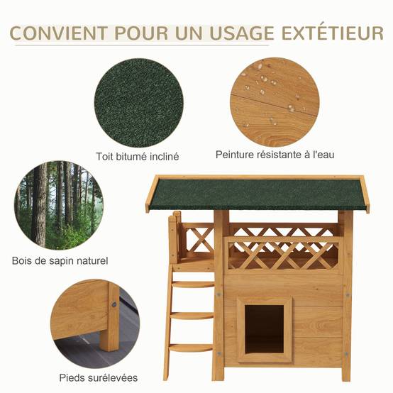 Niche pour chat bois naturel et vert 77 x 50 x 73 cm - PANGIVO - Image 7