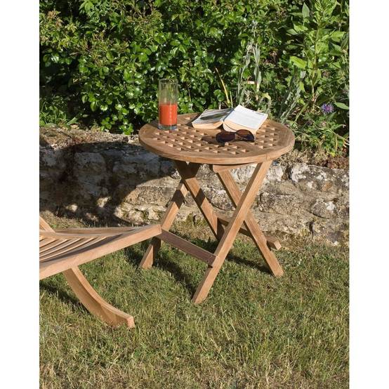 FUN - Table pique nique de jardin ronde 50x50cm en bois Teck - Image 3
