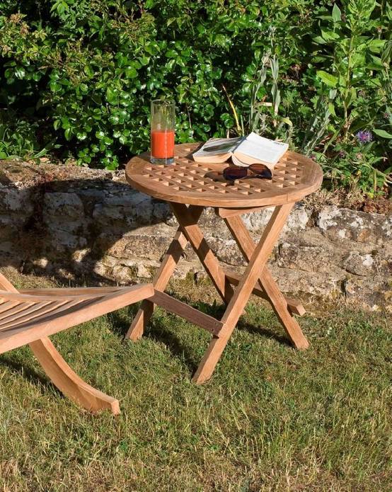 FUN - Table pique nique de jardin ronde 50x50cm en bois Teck - Image 2