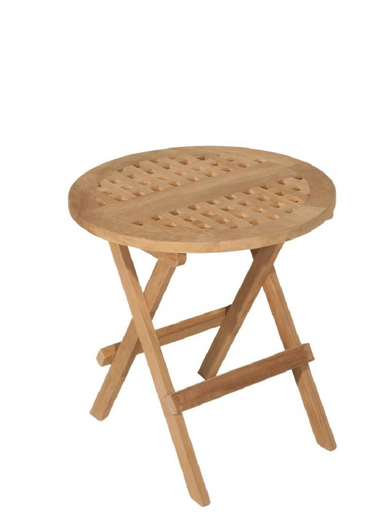 Macabane - FUN - Table pique nique de jardin ronde 50x50cm en bois Teck