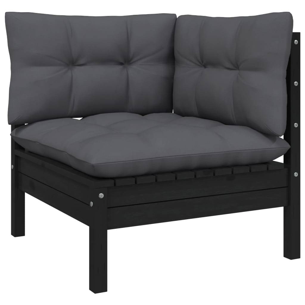 Helloshop26 - Salon de jardin meuble d'extérieur ensemble de mobilier 12 pièces avec coussins noir bois de pin massif - Imagen 2