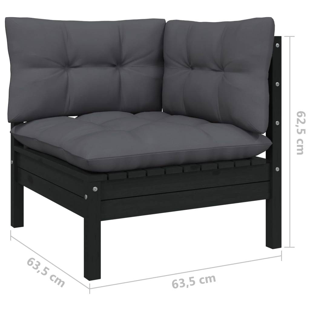 Helloshop26 - Salon de jardin meuble d'extérieur ensemble de mobilier 12 pièces avec coussins noir bois de pin massif - Imagen 4