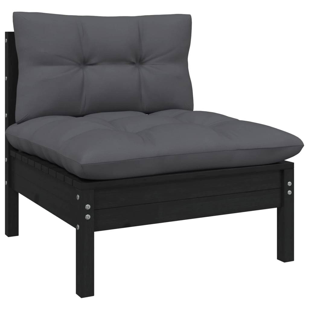 Helloshop26 - Salon de jardin meuble d'extérieur ensemble de mobilier 12 pièces avec coussins noir bois de pin massif - Imagen 3