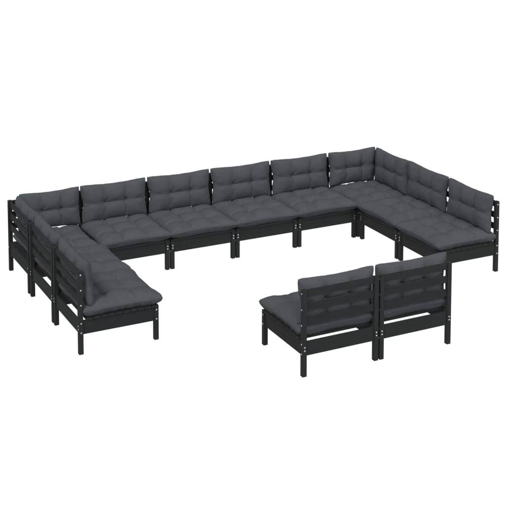 Helloshop26 - Salon de jardin meuble d'extérieur ensemble de mobilier 12 pièces avec coussins noir bois de pin massif - Imagen 1