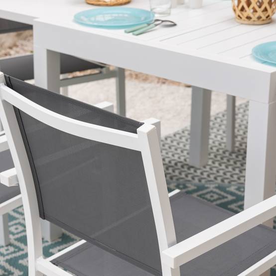 Happy Garden - Salon de jardin VENEZIA extensible 90/180 en textilène gris 8 places - aluminium blanc - HAPPY GARDEN - Imagen 7