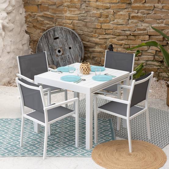 Happy Garden - Salon de jardin VENEZIA extensible 90/180 en textilène gris 8 places - aluminium blanc - HAPPY GARDEN - Imagen 4
