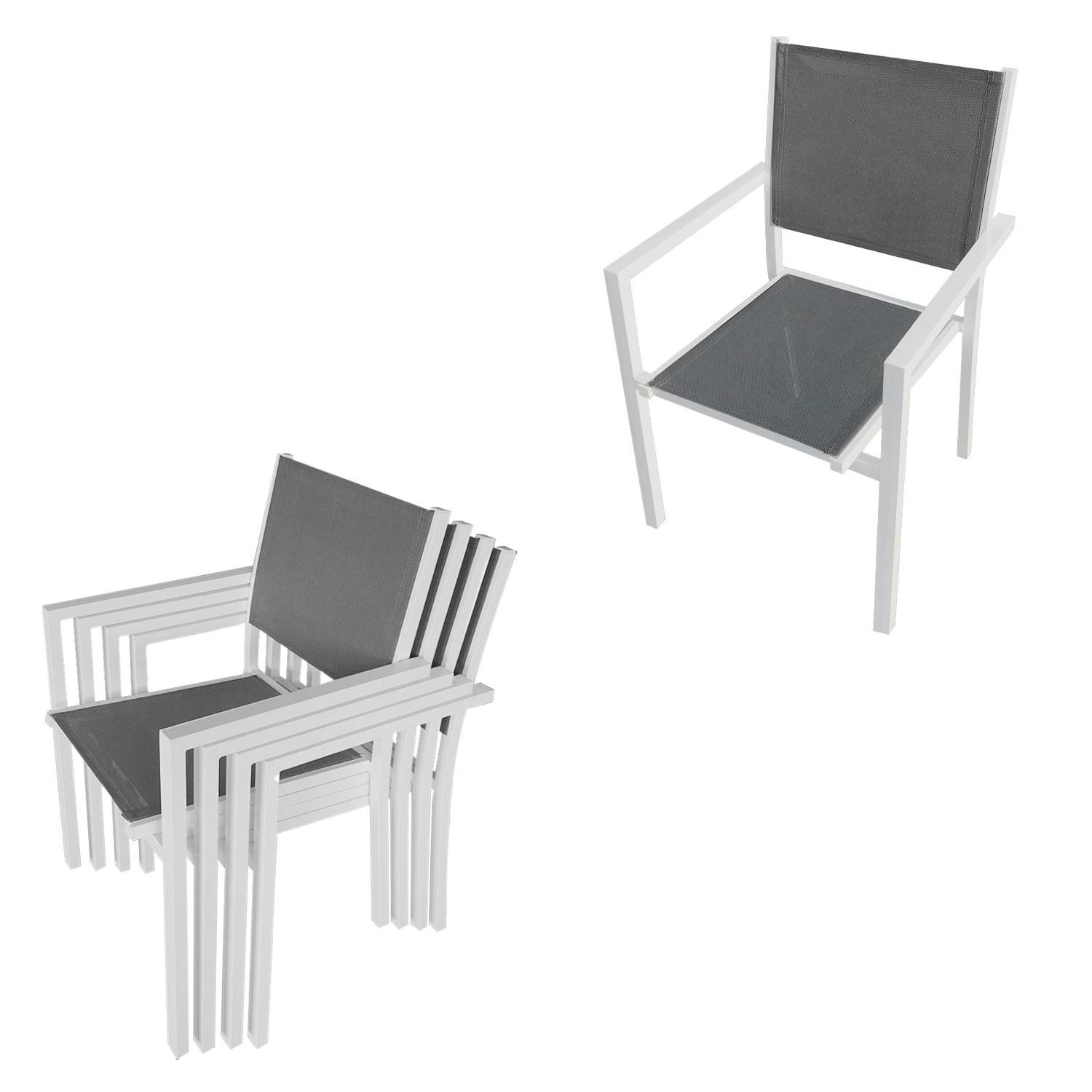 Happy Garden - Salon de jardin VENEZIA extensible 90/180 en textilène gris 8 places - aluminium blanc - HAPPY GARDEN - Imagen 5