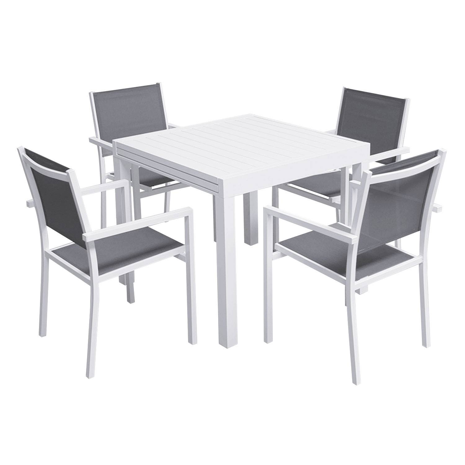 Happy Garden - Salon de jardin VENEZIA extensible 90/180 en textilène gris 8 places - aluminium blanc - HAPPY GARDEN - Imagen 3