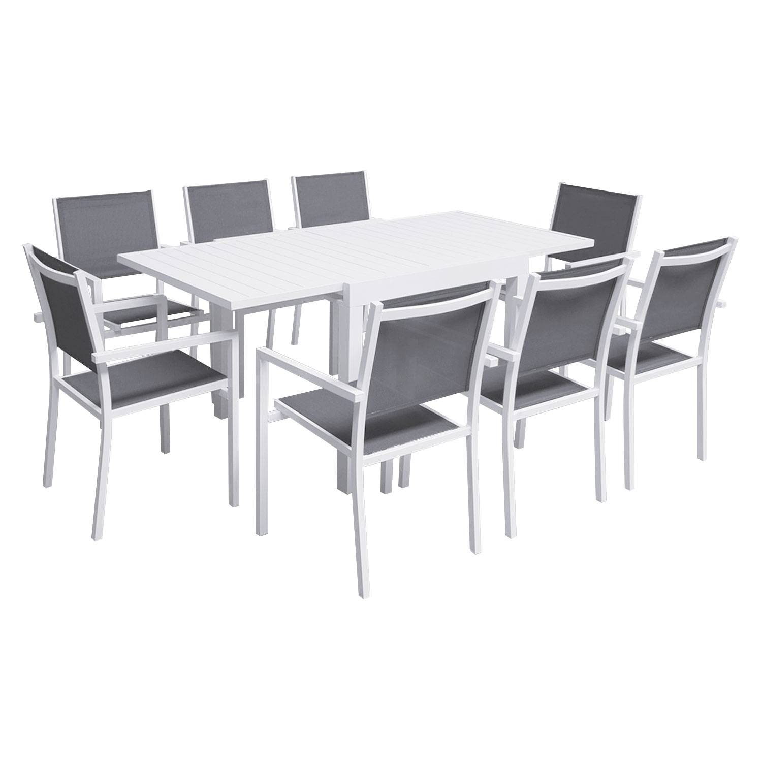 Happy Garden - Salon de jardin VENEZIA extensible 90/180 en textilène gris 8 places - aluminium blanc - HAPPY GARDEN - Imagen 1