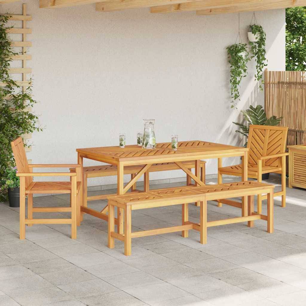 Ensemble de salle à manger jardin bois d'acacia massif huilé marron 150 x 90 x 74 cm (5 pièces), Poids :66.6kg - PANGIVO - Image 4