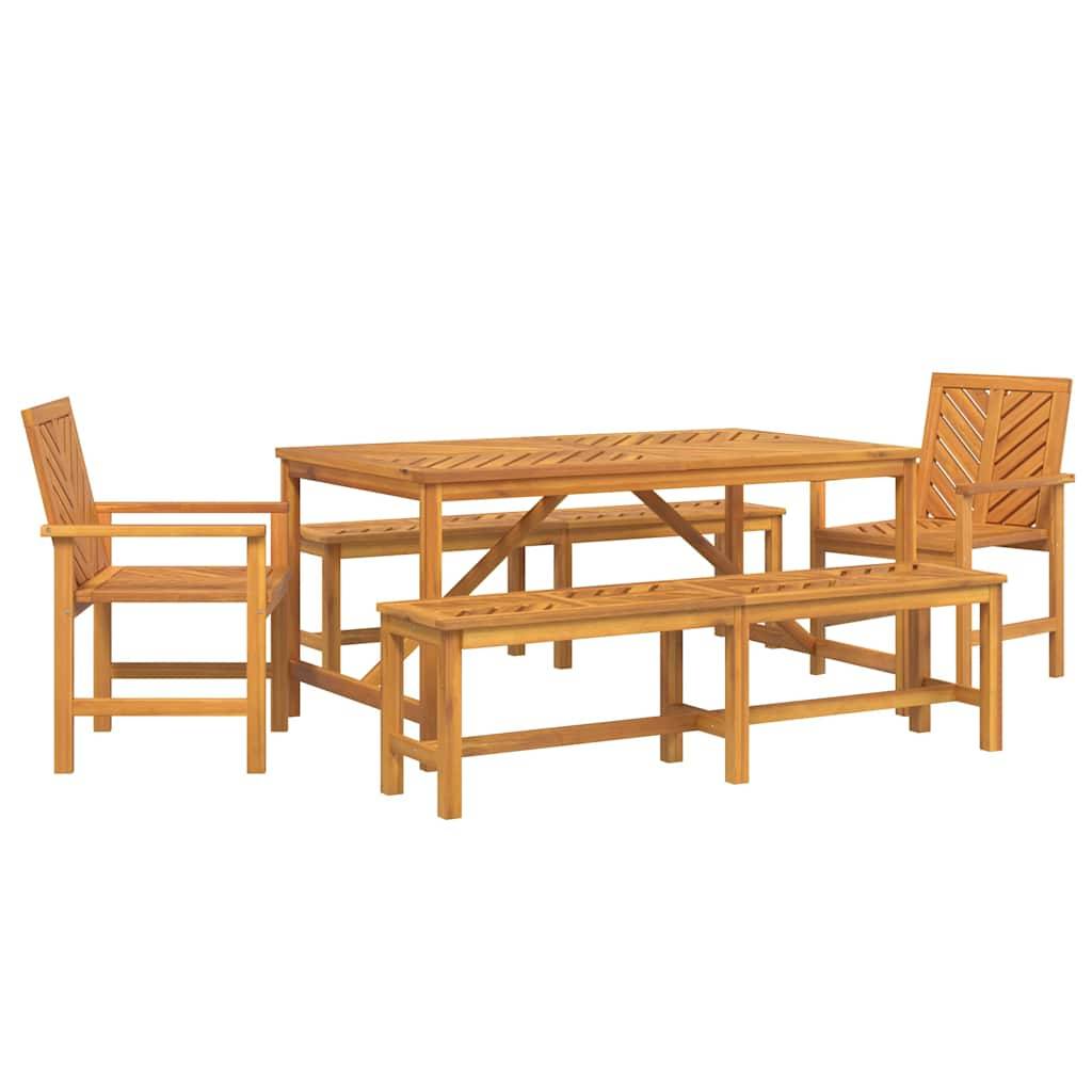 Ensemble de salle à manger jardin bois d'acacia massif huilé marron 150 x 90 x 74 cm (5 pièces), Poids :66.6kg - PANGIVO - Image 2